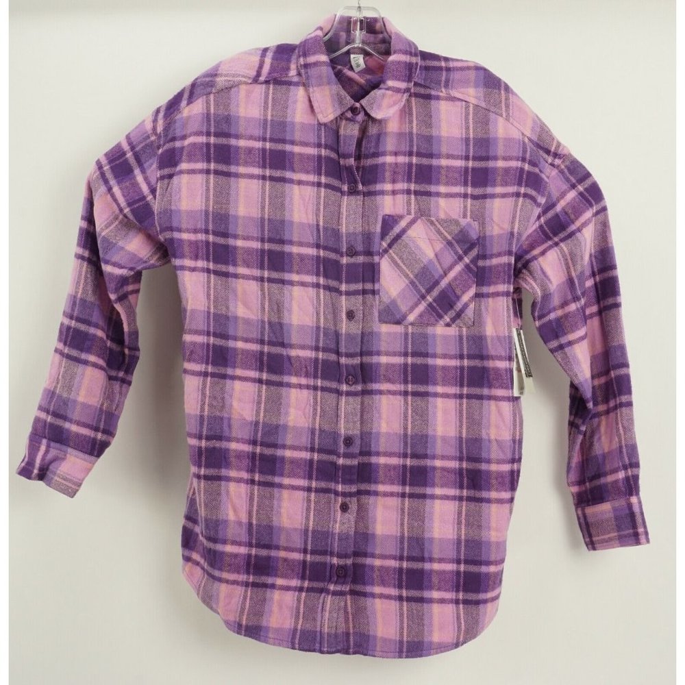 New 49$ BP Women's XXS 2XS Purple Luke Plaid Flannel Boyfriend Button Up Shirt